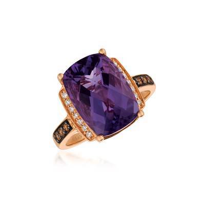LeVian 14K Strawberry Gold® Grape Amethyst 5 5/8 ct Ring with Chocolate Diamonds® 1/10 cttw and Vanilla Diamonds® 1/15 cttw