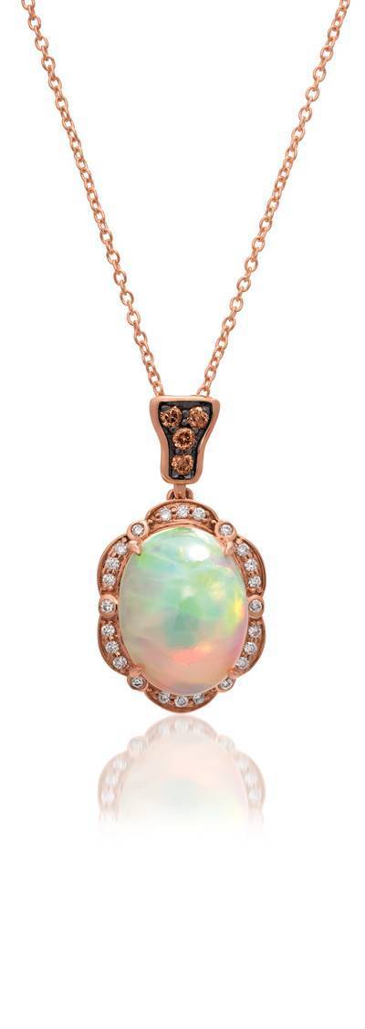 LeVian 14K Strawberry Gold® Neopolitan Opal 2 1/2 ct Pendant with Chocolate Diamonds® and Vanilla Diamonds®