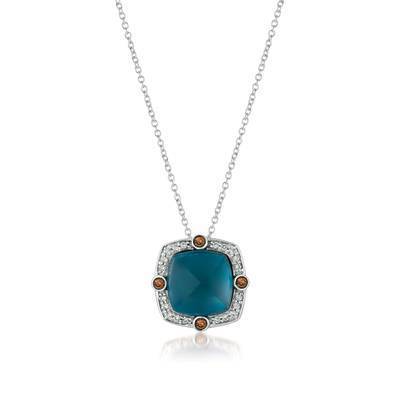 LeVian 14K Vanilla Gold® Deep Sea Blue Topaz 6 7/8 cts. Pendant with Chocolate Diamonds® 1/10 cttw, Vanilla Diamonds® 1/6 cttw