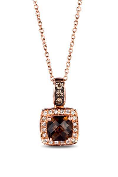 LeVian 14K Strawberry Gold® Chocolate Quartz® 3/4 ct Pendant with Chocolate Diamonds® 1/20 cttw and Vanilla Diamonds® 1/10 cttw