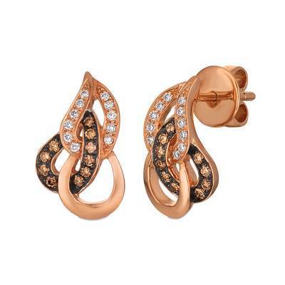 LeVian 14K Strawberry Gold® Earrings with Chocolate Diamonds® 1/6 cttw and Vanilla Diamonds® 1/10 cttw