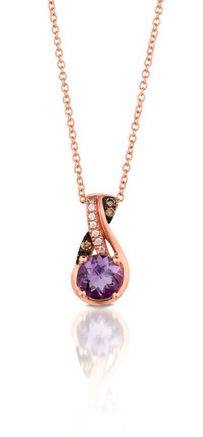LeVian 14K Strawberry Gold® Cotton Candy Amethyst® 5/8 ct Pendant with Chocolate Diamonds® and Vanilla Diamonds®