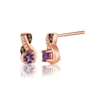 LeVian 14K Strawberry Gold® Cotton Candy Amethyst® 1/3 cttw Earrings with Chocolate Diamonds® 1/20 cttw and Vanilla Diamonds®