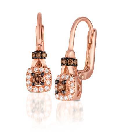 LeVian 14K Strawberry Gold® Earrings with Chocolate Diamonds® 1/5 cttw and Vanilla Diamonds® 1/10 cttw