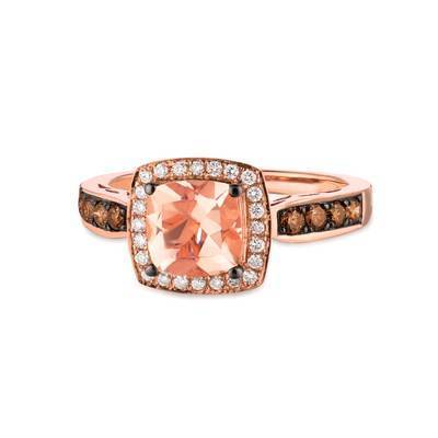 LeVian 14K Strawberry Gold® Peach Morganite 1 ct Ring with Chocolate Diamonds® 1/4 cttw and Vanilla Diamonds® 1/8 cttw
