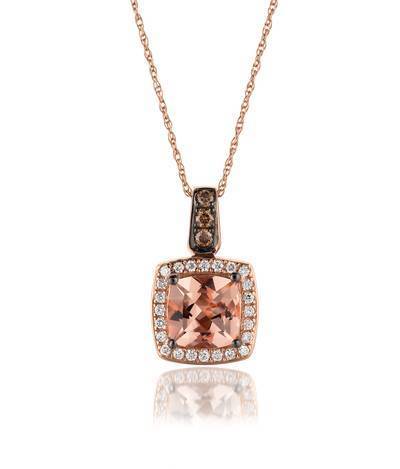 LeVian 14K Strawberry Gold® Peach Morganite 1 ct Pendant with Chocolate Diamonds® 1/15 cttw and Vanilla Diamonds® 1/8 cttw