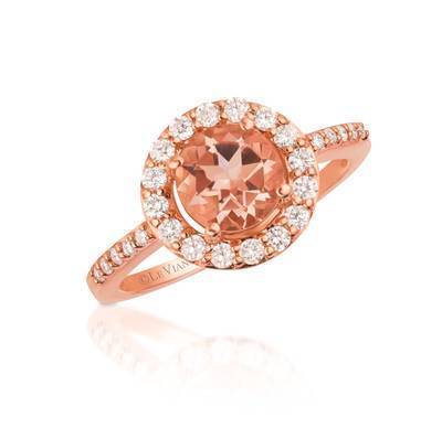 LeVian 14K Strawberry Gold® Peach Morganite 7/8 ct Ring with Vanilla Diamonds® 1/3 cttw