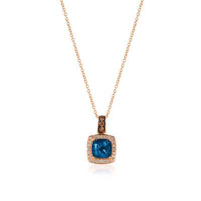 LeVian 14K Strawberry Gold® Deep Sea Blue Topaz 1 5/8 ct Pendant with Chocolate Diamonds® 1/15 cttw and  Vanilla Diamonds® 1/8 cttw