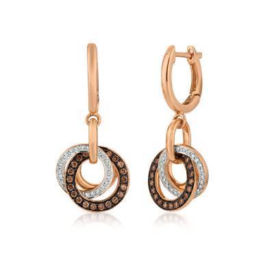 LeVian 14K Strawberry Gold® Circle Earrings with Chocolate Diamonds® 1/3 cttw and Vanilla Diamonds® 1/8 cttw