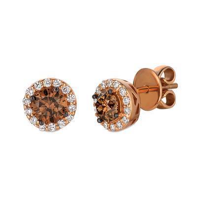 LeVian 14K Strawberry Gold® Stud Earrings with Chocolate Diamonds® 7/8 cttw and Vanilla Diamonds® 1/4 cttw