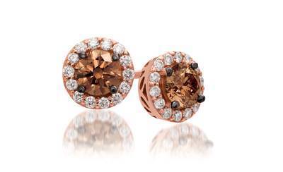 LeVian 14K Strawberry Gold® Stud Earrings with Chocolate Diamonds® 1 1/5 cttw and Vanilla Diamonds® 1/3 cttw