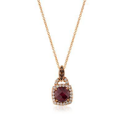 LeVian 14K Strawberry Gold®  Raspberry Rhodolite®  Pendant with Chocolate Diamonds® and Vanilla Diamonds®