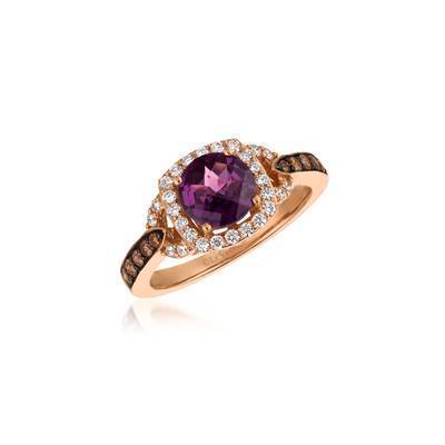LeVian 14K Strawberry Gold® 1 1/5 ct Raspberry Rhodolite® Ring with Chocolate Diamonds® and Vanilla Diamonds®