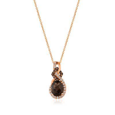 LeVian 14K Strawberry Gold® 1 3/8 ct Chocolate Quartz® Pendant with Vanilla and Chocolate Diamonds®