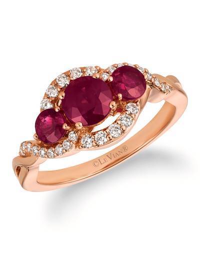 LeVian 14K Strawberry Gold® Passion Ruby 1 1/3 cttw Ring with Vanilla Diamonds® 1/4 cttw