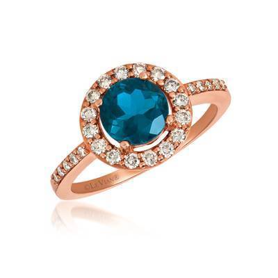 LeVian 14K Strawberry Gold® Deep Sea Blue Topaz 1 3/8 cttw Ring with Nude Diamonds 3/8 cttw