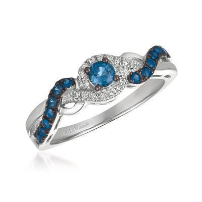 LeVian 14K Vanilla Gold® Cornflower Ceylon Sapphire 1/3 cttw Ring with Vanilla Diamonds® 1/20 cttw