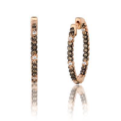 LeVian 14K Strawberry Gold® Hoop Earrings with Vanilla Diamonds® 1/8 cttw and Chocolate Diamonds® 1/2 cttw