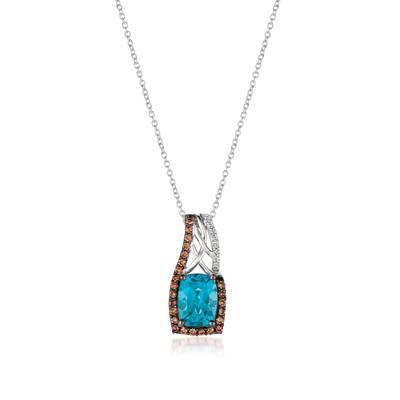 LeVian 14K Vanilla Gold® Blue Topaz 1 5/8 ct Pendant with Chocolate Diamonds® 1/5 cttw and Vanilla Diamonds®