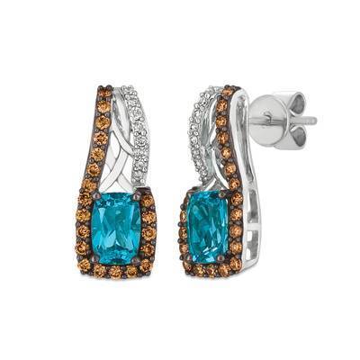 LeVian 14K Vanilla Gold® Blue Topaz 1 cttw Earrings with Chocolate Diamonds® 1/3 cttw and Vanilla Diamonds® 1/20 cttw