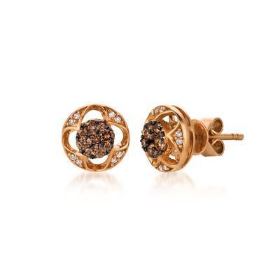 LeVian 14K Strawberry Gold® Fancy Cluster Earrings with Chocolate Diamonds® 1/4 cttw and Vanilla Diamonds® 1/20 cttw