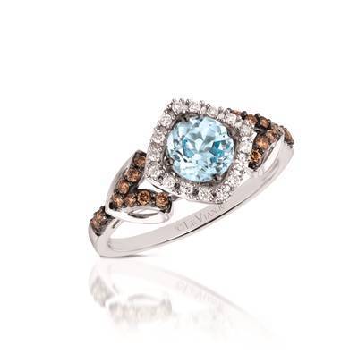 LeVian 14K Vanilla Gold® Sea Blue Aquamarine® 5/8 ct Ring with Chocolate Diamonds® 1/5 cttw and Vanilla Diamonds® 1/10 cttw