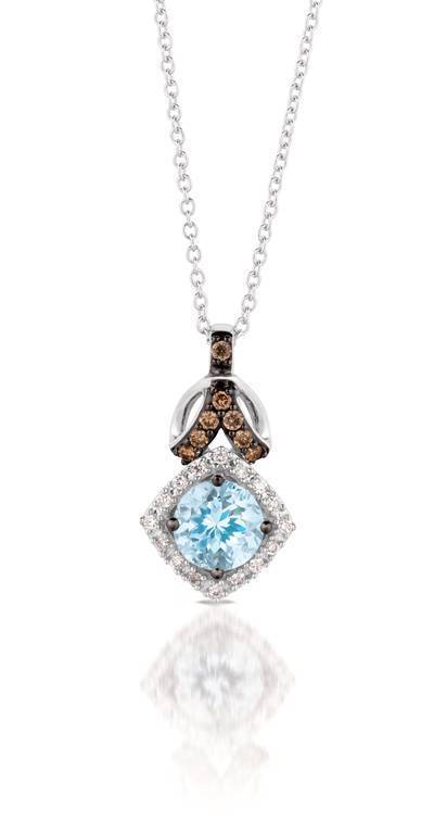 LeVian 14K Vanilla Gold® Sea Blue Aquamarine® 5/8 cts. Pendant with Chocolate Diamonds® 1/15 cttw and Vanilla Diamonds® 1/15 cttw
