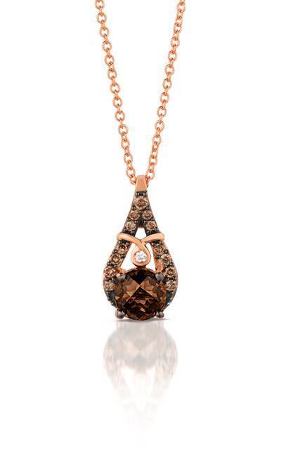 LeVian 14K Strawberry Gold® Chocolate Quartz® 3/4 ct Pendant with Chocolate Diamonds® 1/8 cttw and a Vanilla Diamond® accent
