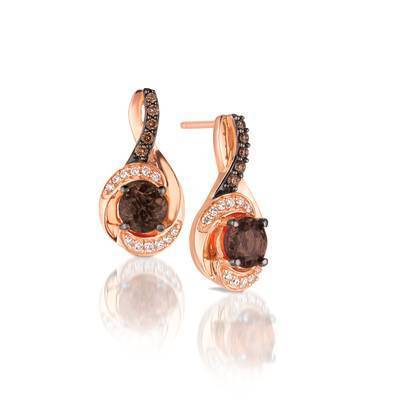 LeVian 14K Strawberry Gold® Chocolate Quartz® 7/8 cttw Earrings with Chocolate Diamonds® 1/15 cttw and Vanilla Diamonds® 1/10 cttw
