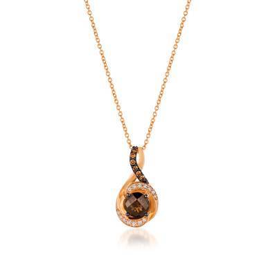 LeVian 14K Strawberry Gold® Chocolate Quartz® 3/4 cttw Pendant with Vanilla Diamonds® 1/15 cttw Chocolate Diamonds® 1/20 cttw
