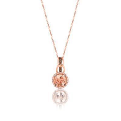 LeVian 14K Strawberry Gold® Peach Morganite 1 ct Pendant with Chocolate Diamonds® 1/20 cttw and Vanilla Diamonds® 1/10 cttw