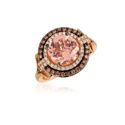 LeVian 14K Strawberry Gold® Peach Morganite 2 ct Ring with Chocolate Diamonds® 1/4 cttw and Vanilla Diamonds® 1/5 cttw