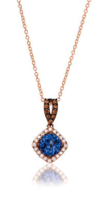 LeVian 14K Strawberry Gold® Blueberry Tanzanite® 5/8 cts. Pendant with 1/10 cttw Chocolate Diamonds® and 1/8 cttw Vanilla Diamonds®