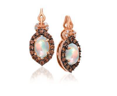 LeVian 14K Strawberry Gold® Neopolitan Opal 5/8 ct Earrings with Chocolate Diamonds® 1/4 cttw and Vanilla Diamonds®