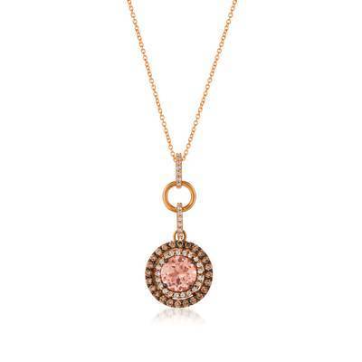 LeVian 14K Strawberry Gold® Peach Morganite 1 3/8 ct Pendant with Chocolate Diamonds® 5/8 cttw and Vanilla Diamonds® 1/4 cttw