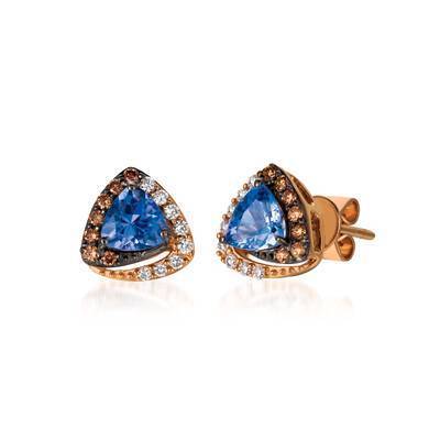 LeVian 14K Strawberry Gold® Blueberry Tanzanite® 3/4 cttw Earrings with Vanilla Diamonds® 1/10 cttw Chocolate Diamonds® 1/10 cttw