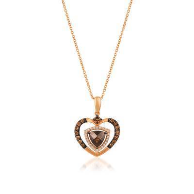 LeVian 14K Strawberry Gold® Chocolate Quartz® 5/8 ct Pendant with Chocolate Diamonds® 1/4 cttw and Vanilla Diamonds® 1/10 cttw
