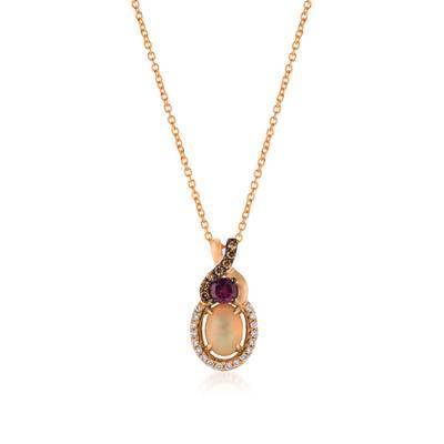 LeVian 14K Strawberry Gold® Neopolitan Opal and Raspberry Rhodolite® Pendant with Chocolate Diamonds® and Vanilla Diamonds®