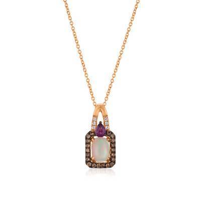 LeVian 14K Strawberry Gold® Neopolitan Opal and Raspberry Rhodolite® Pendant with Chocolate and Vanilla Diamonds®