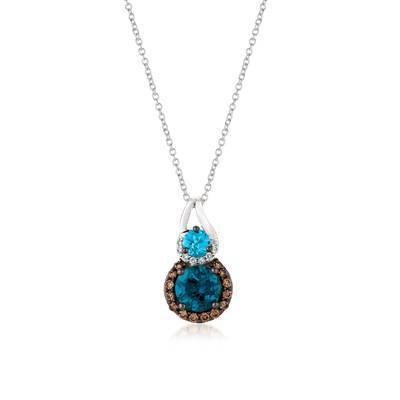 LeVian 14K Vanilla Gold® 1 1/2 ct Deep Sea Blue Topaz and 1/3ct Blue Topaz Pendant with Chocolate and Vanilla Diamonds®