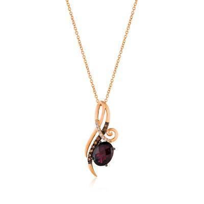 LeVian 14K Strawberry Gold® Raspberry Rhodolite® 1 7/8 ct  Pendant with Chocolate Diamonds® 1/10 cttw, Vanilla Diamonds® cttw
