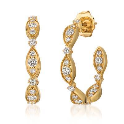 LeVian 14K Honey Gold Scallop Hoop Earrings with Vanilla Diamonds® 3/4 cttw