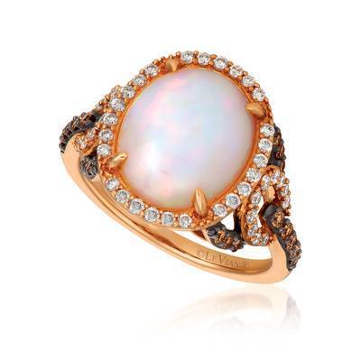 LeVian 14K Strawberry Gold® 2 7/8 ct Neopolitan Opal Ring with Vanilla and Chocolate Diamonds®
