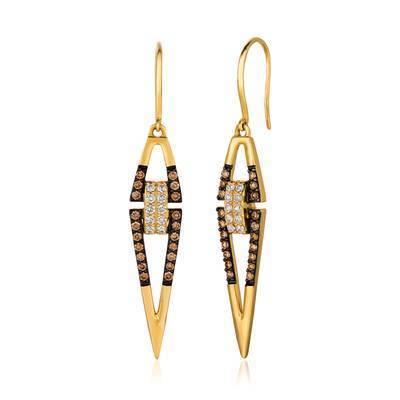 LeVian 14K Honey Gold Earrings with Vanilla Diamonds® 1/5 cttw, Chocolate Diamonds® 3/8 cttw