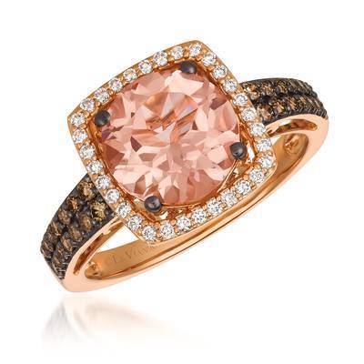 LeVian 14K Strawberry Gold® 2ct Peach Morganite Ring with Chocolate Diamonds® 1/4 cttw, Vanilla Diamonds® 1/6 cttw