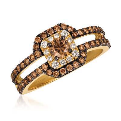 LeVian 14K Honey Gold Ring with Chocolate Diamonds® 3/4 cttw, Vanilla Diamonds® 1/10 cttw