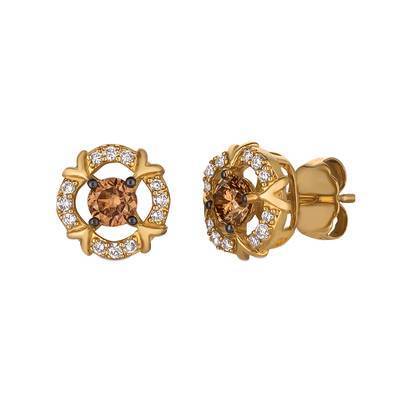 LeVian 14K Honey Gold Stud Earrings with Chocolate Diamonds® 1/2 cttw, Vanilla Diamonds® 1/8 cttw