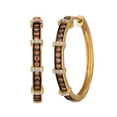LeVian 14K Honey Gold Earrings with Chocolate Diamonds® 1/2 cttw, Vanilla Diamonds® 1/8 cttw