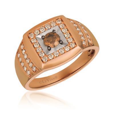 LeVian Strawberry and Vanilla Gold Signet Style Ring with Chocolate Diamond Center