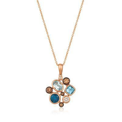 LeVian Deep Sea Blue Topaz Chocolate and Vanilla Diamond Blue Topaz Pendant